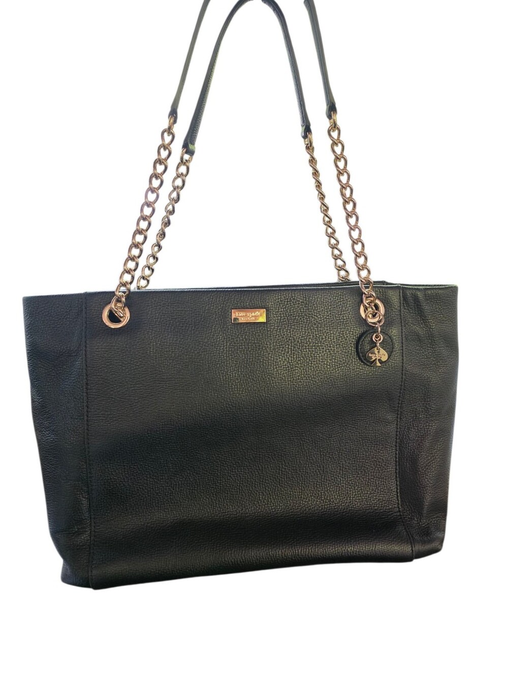 kate spade Black Pebbled Leather Tote with Gold Chain Handles